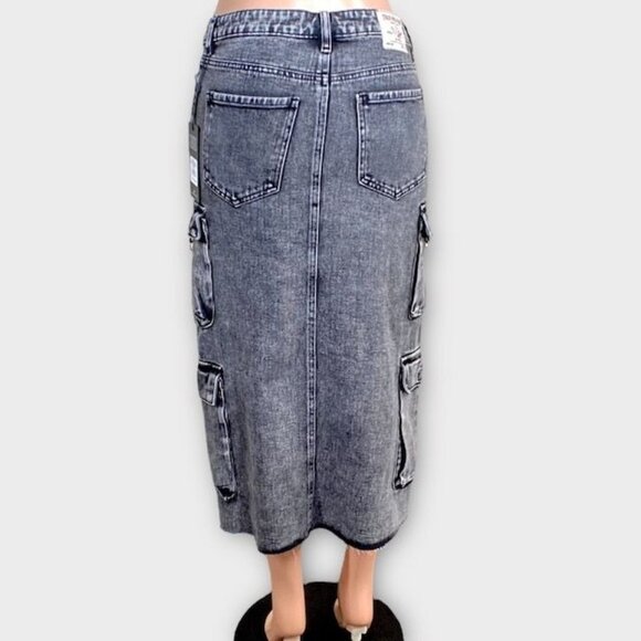 NWT True Religion Vintage Cargo Midi Slit Skirt Vintage Charcoal, Size 26 - Picture 10 of 12